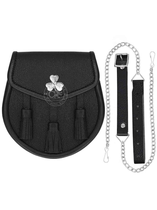 Black Leather Celtic Shamrock Sporran