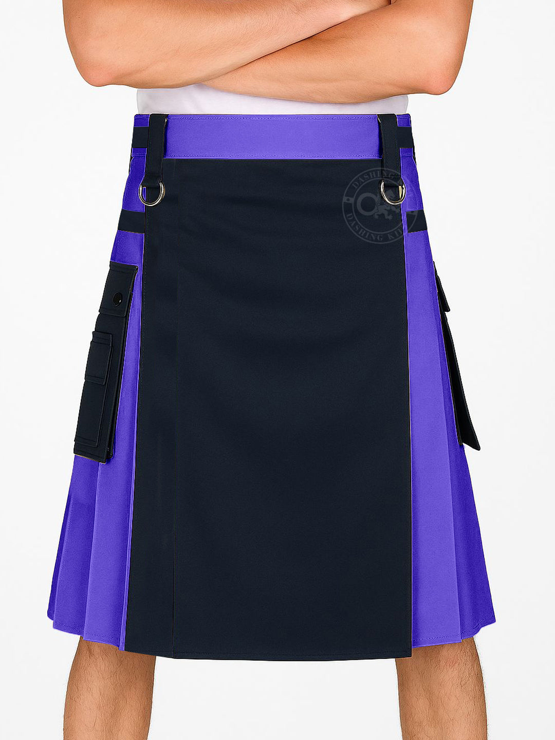 Black and Blue Double Tone kilt with Leather Straps