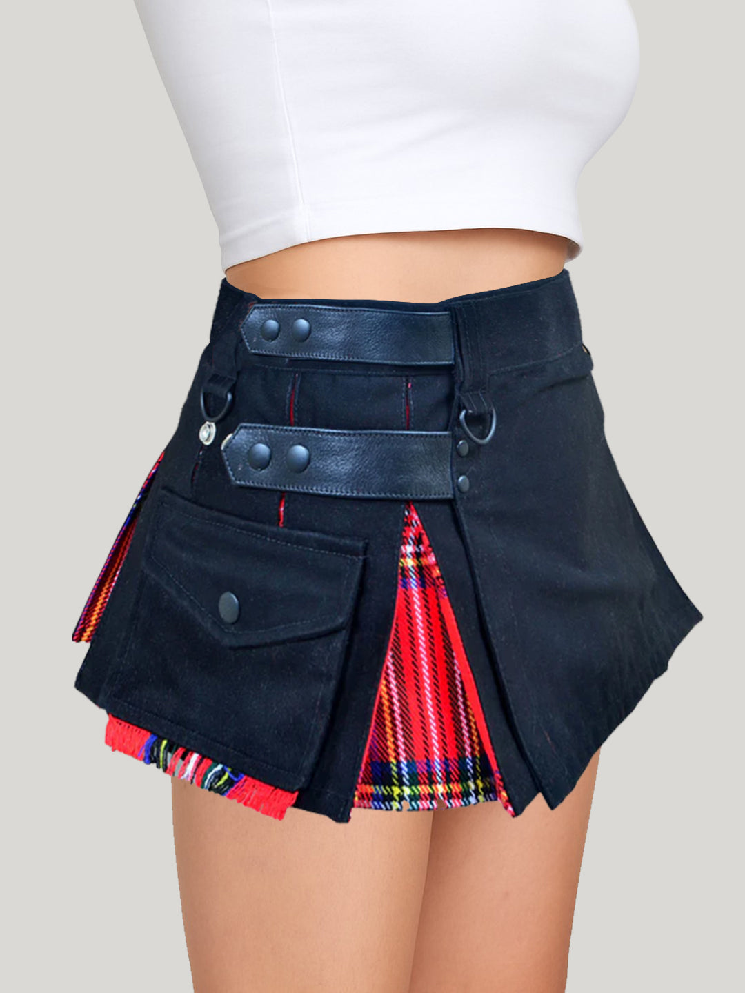 Deluxe Black and Royal Stewart Hybrid Kilt for Women