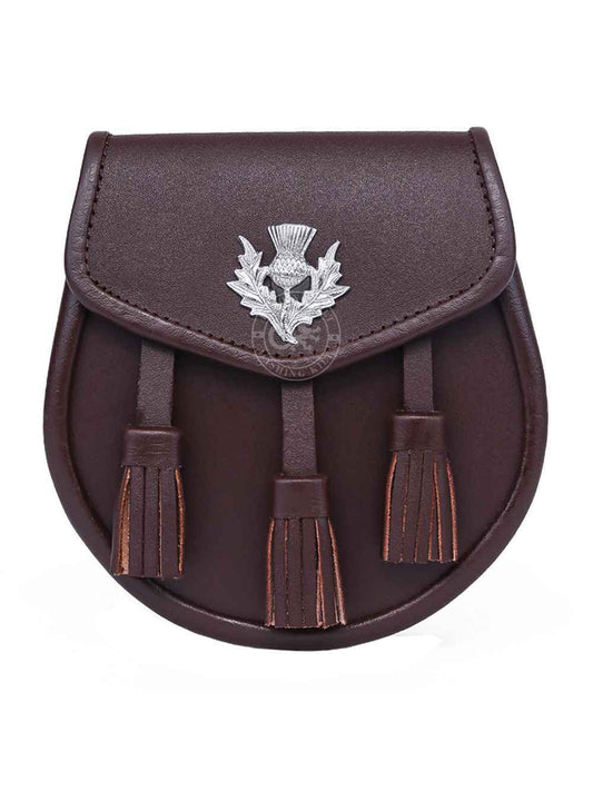 Brown Leather Day Sporran for Men With Thistle Badge-Kilt Accessory for Men’s Kilt