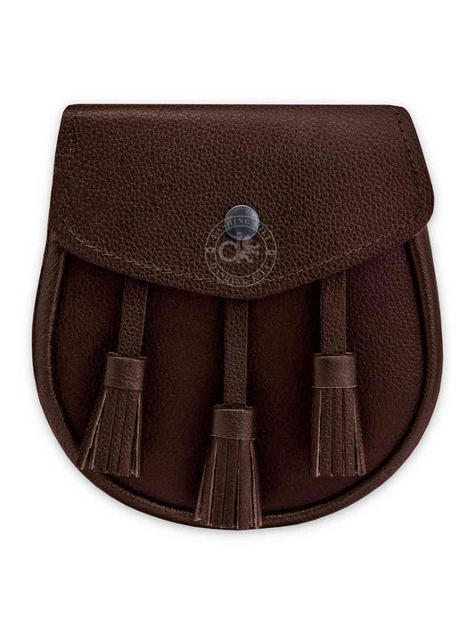 Brown Leather Simple Day Sporran with Matching Tassels-for Men Kilt Accessory for Men’s Kilt