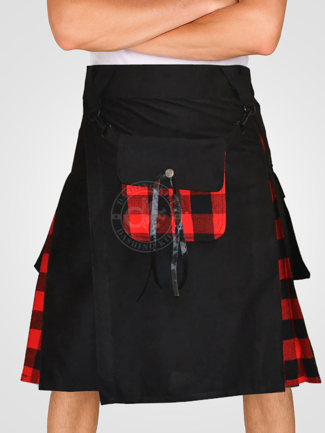 Men black and macgregor Tartan Celtic Pouch Hybrid kilt