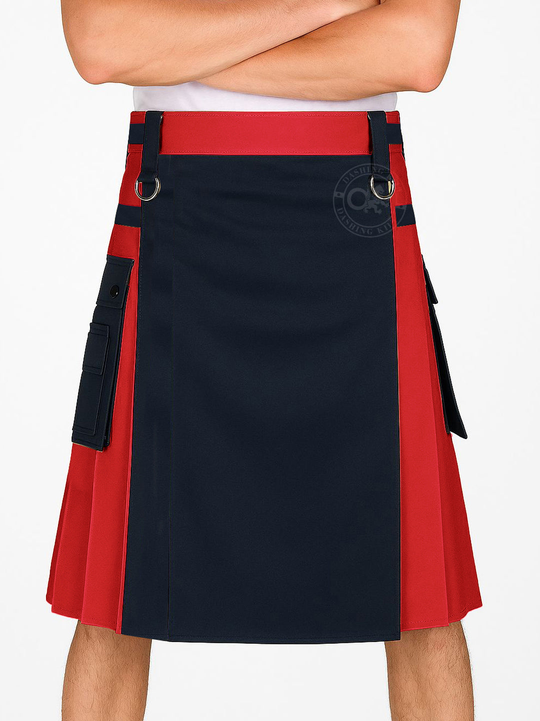 Black and Red Double Tone kilt with Leather Straps