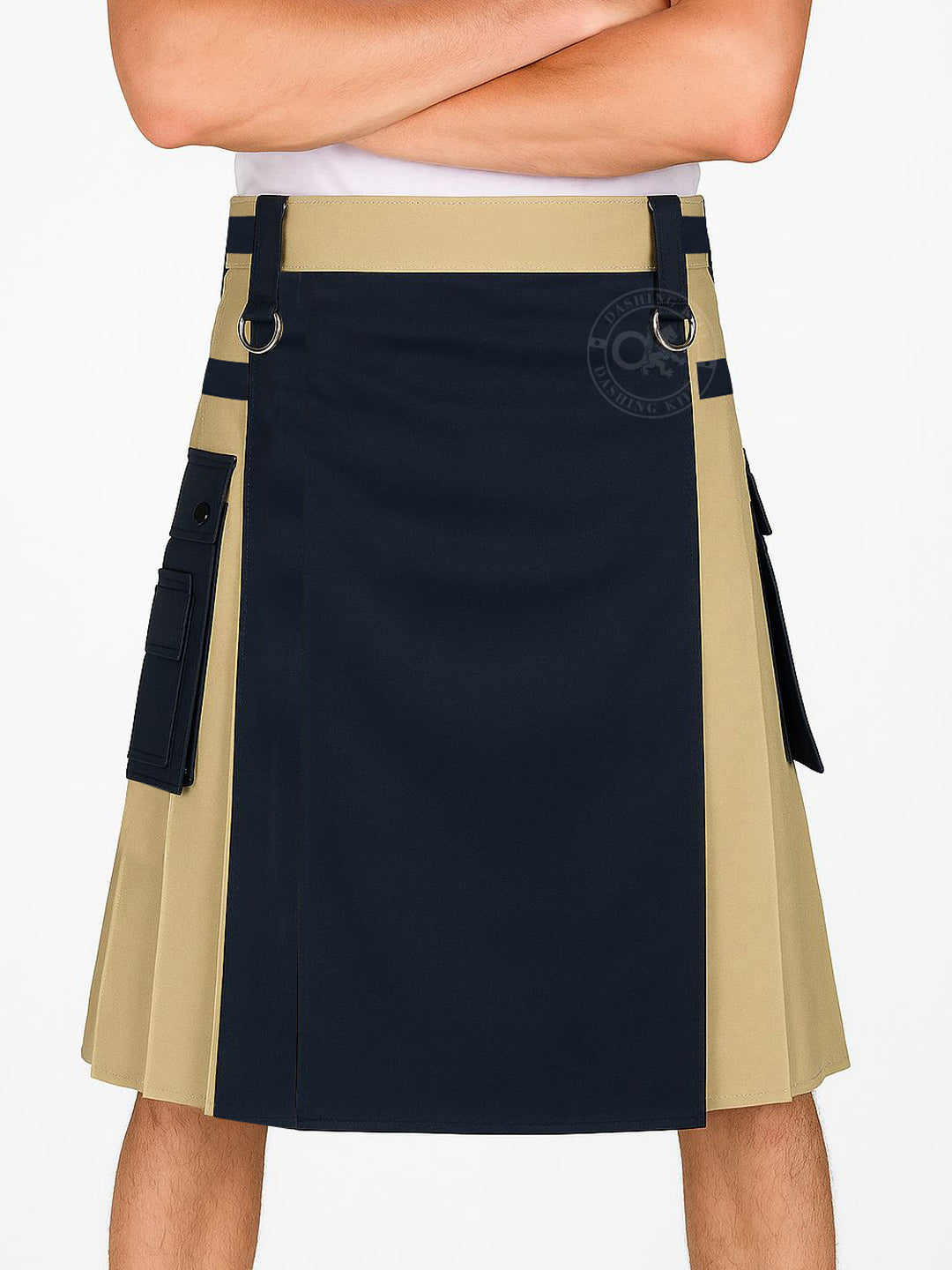 Black and khaki Double Tone kilt with Leather Straps