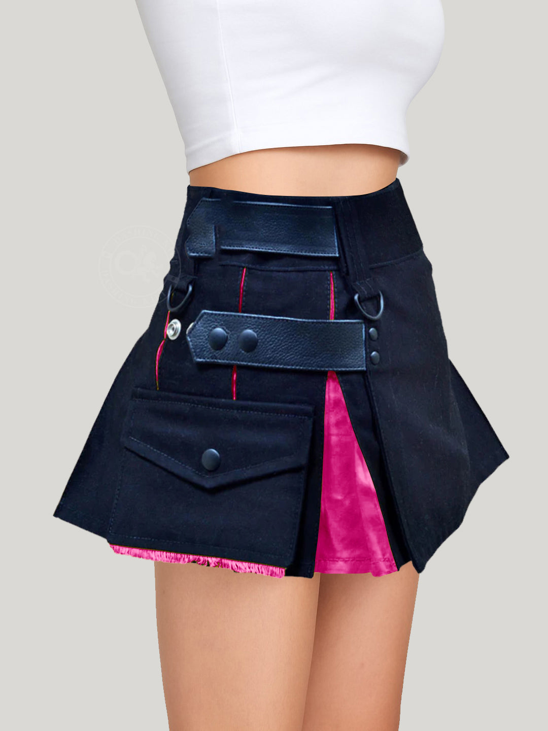 Deluxe Black and Pink Hybrid Kilt for Girls