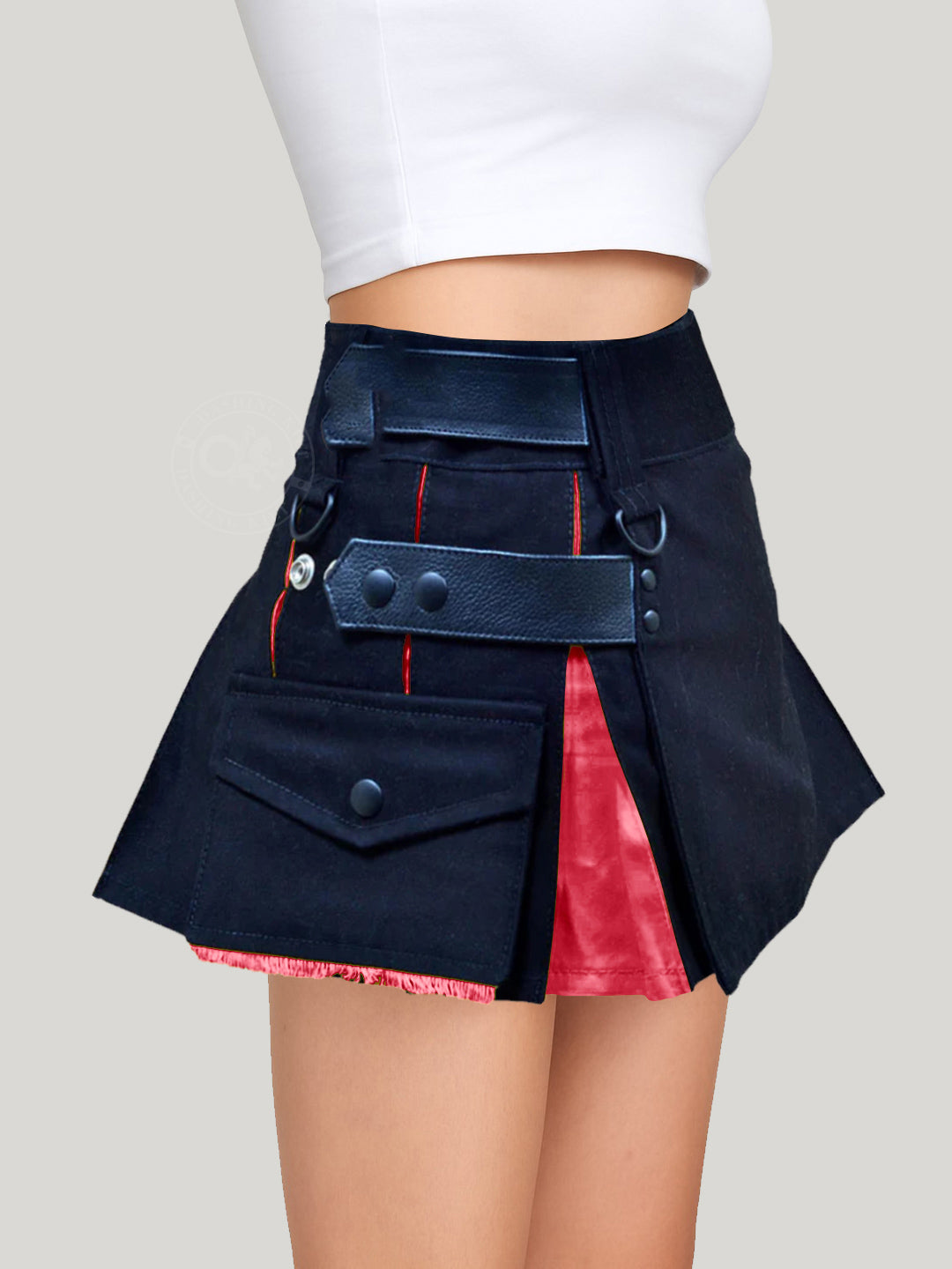 Deluxe Black and Red Hybrid Kilt for Girls