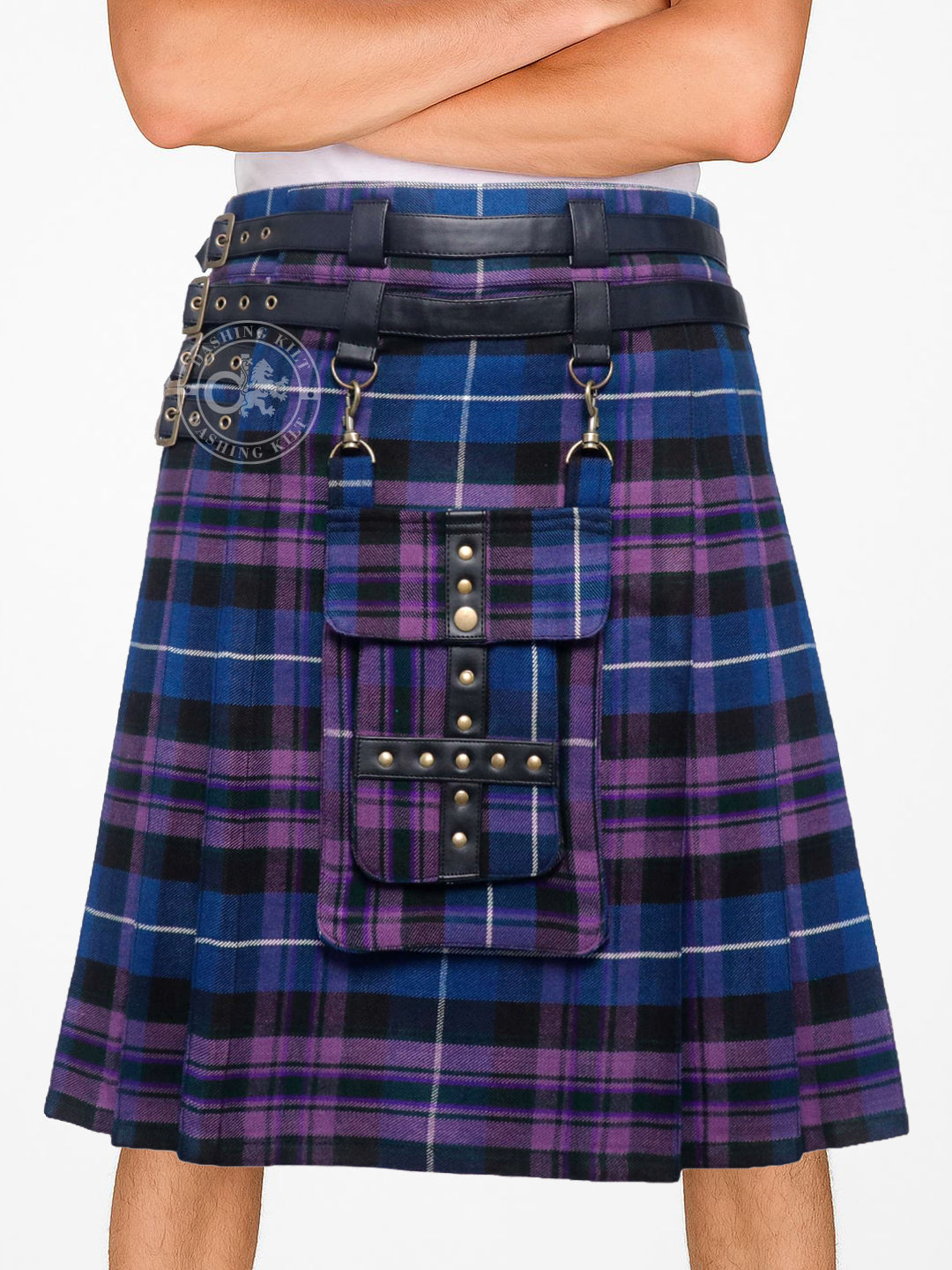 Adjustable 16oz Pride of Scotland Tartan Utility Kilt for Men With Front Detachable Pocket