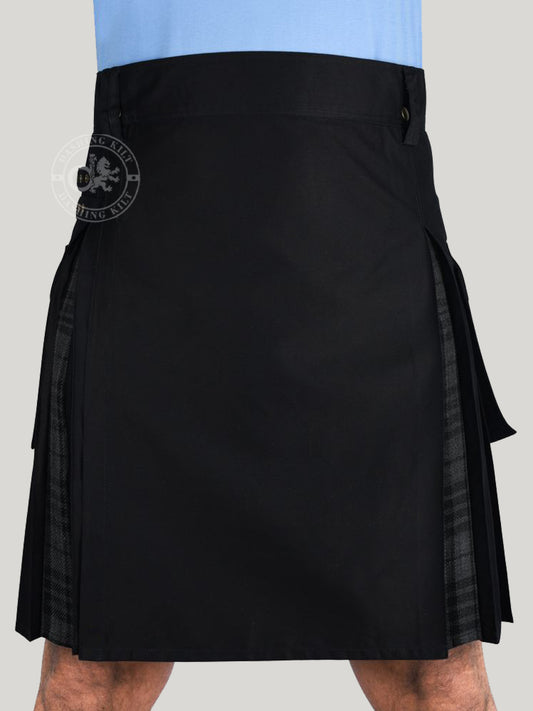 Men’s Hybrid Black Cotton & Grey Watch Tartan Utility Kilt
