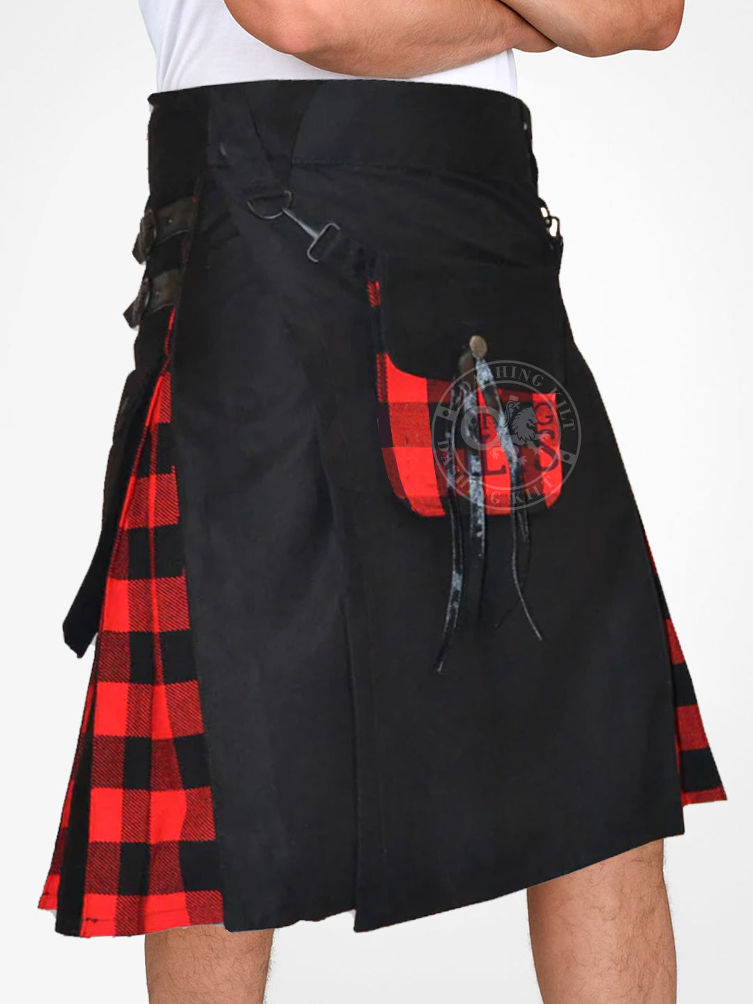 Men black and macgregor Tartan Celtic Pouch Hybrid kilt