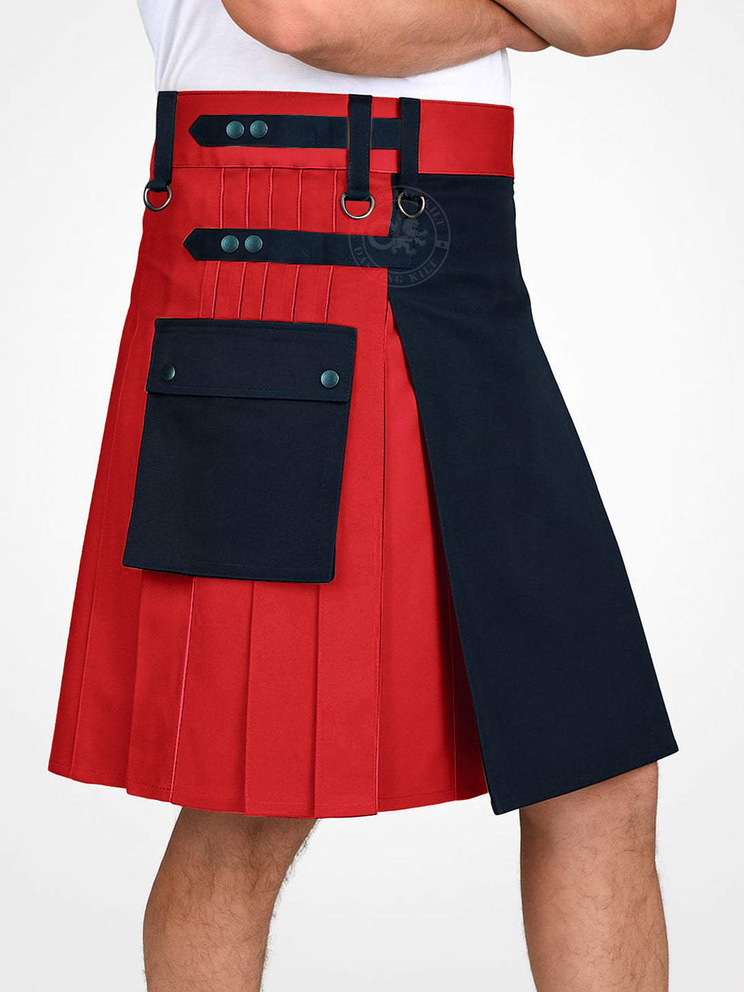 Black and Red Double Tone kilt with Leather Straps