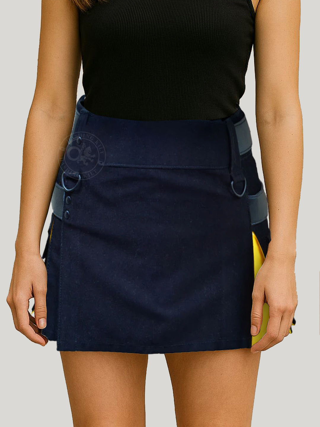 Deluxe Black and Yellow Hybrid Kilt for Girls