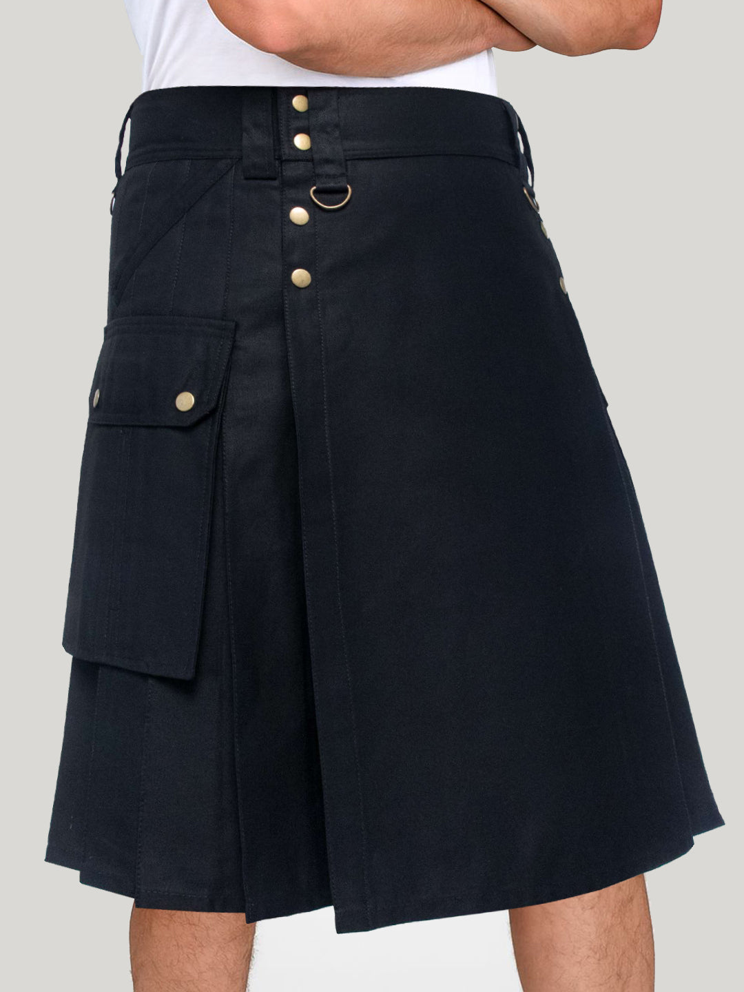Six Pocket Black Cotton Utility kilt for men