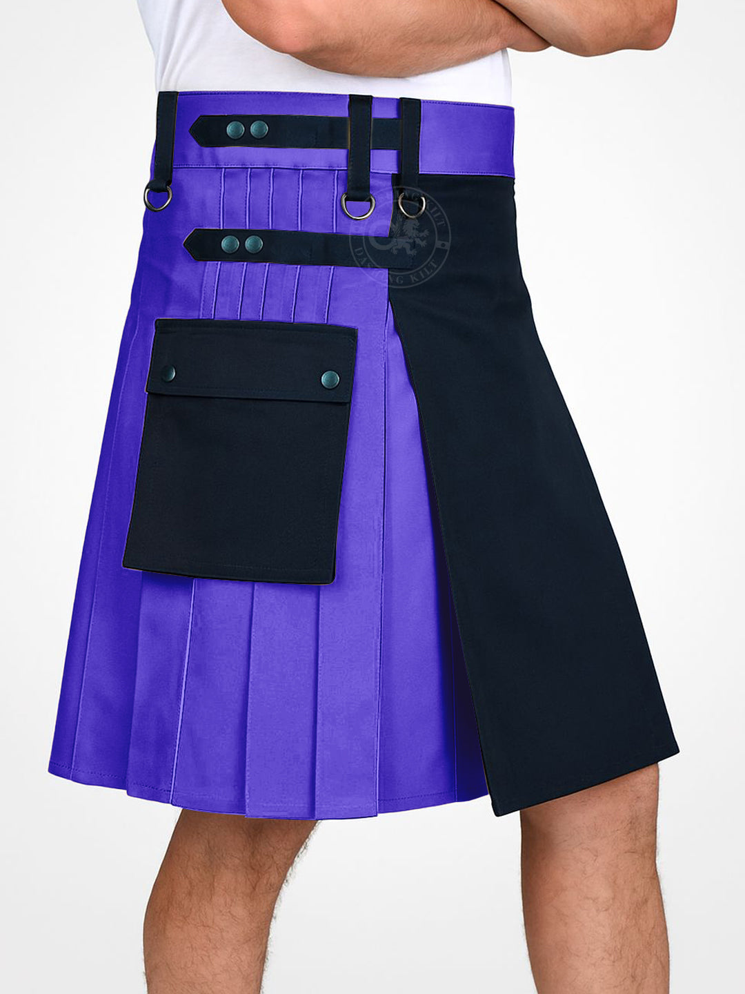 Black and Blue Double Tone kilt with Leather Straps