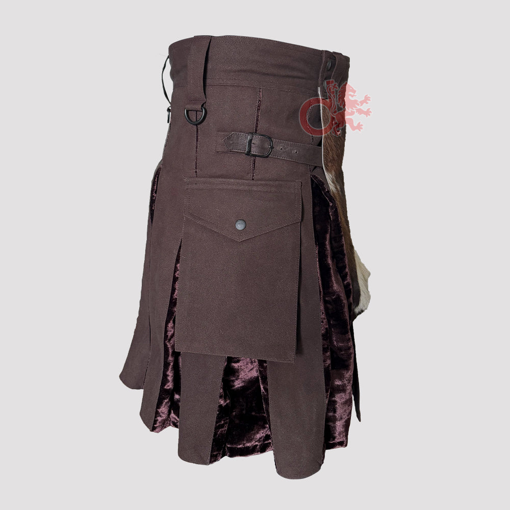 Custom Hybrid Artificial Brown Suede Leather Kilt