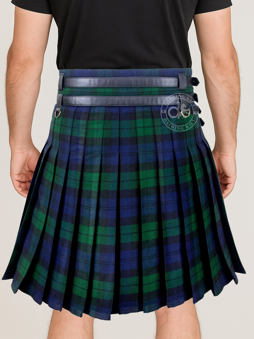 Adjustable 16oz Black Watch Tartan Utility Kilt for Men With Front Detachable Pocket