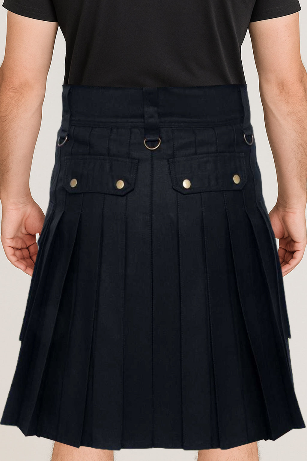 Six Pocket Black Cotton Utility kilt for men