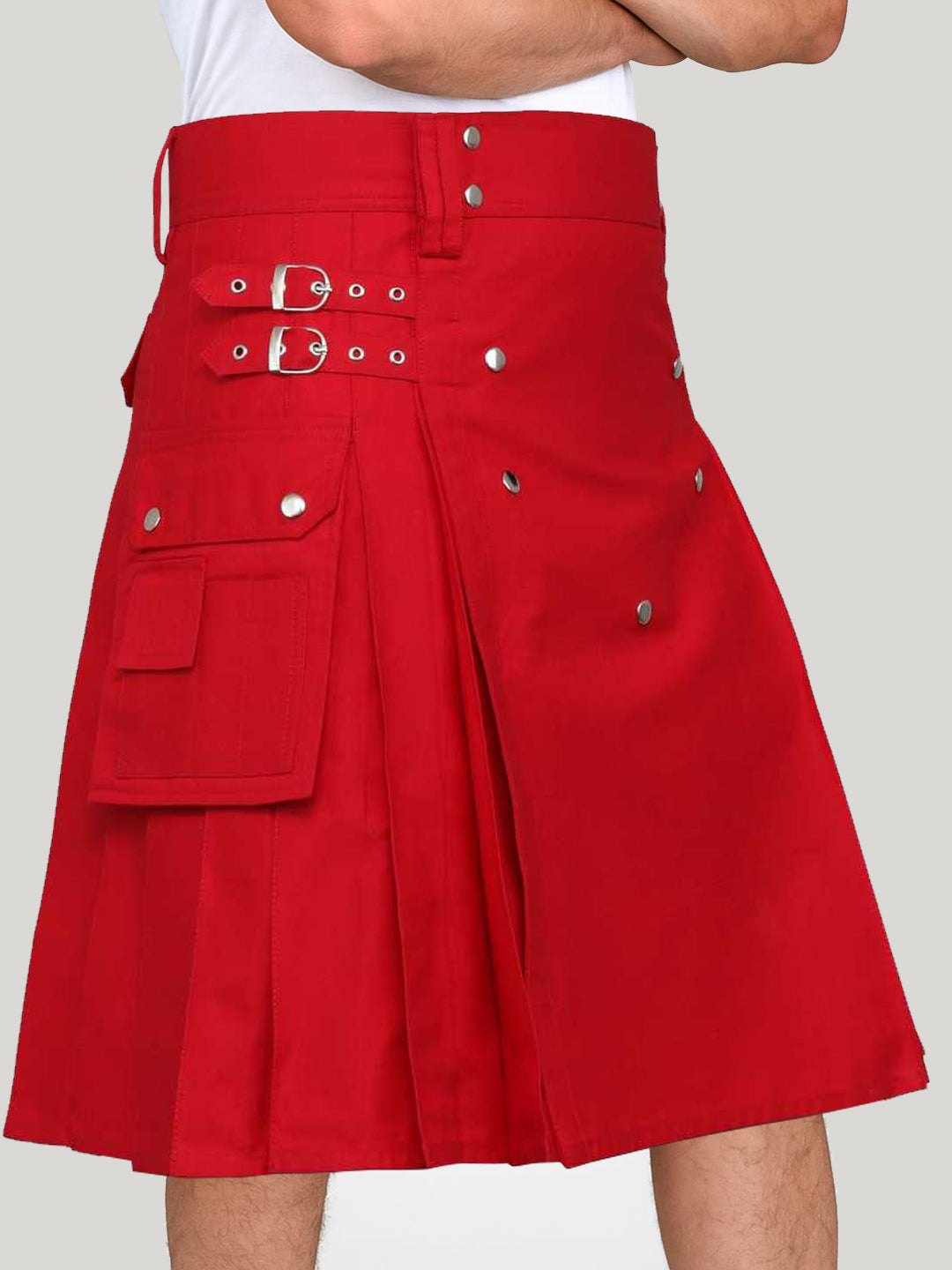 Red Cotton Utility kilt for men