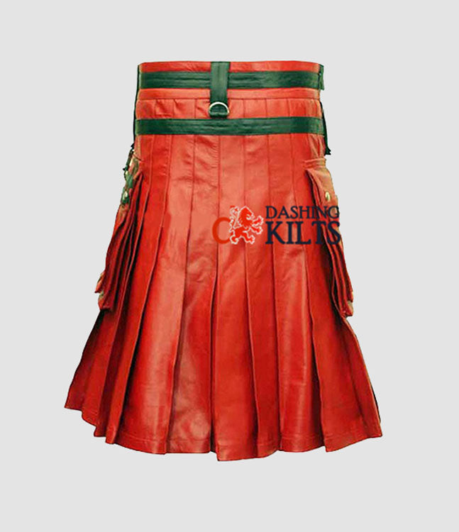 Black & Red Men Leather Fashion Kilt