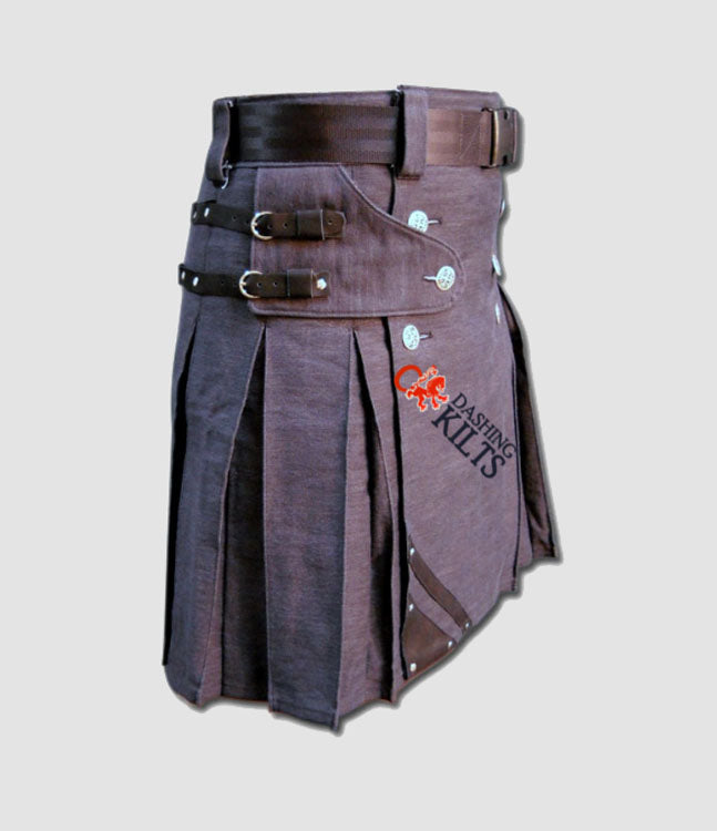 Gray Denim and Leather Kilt