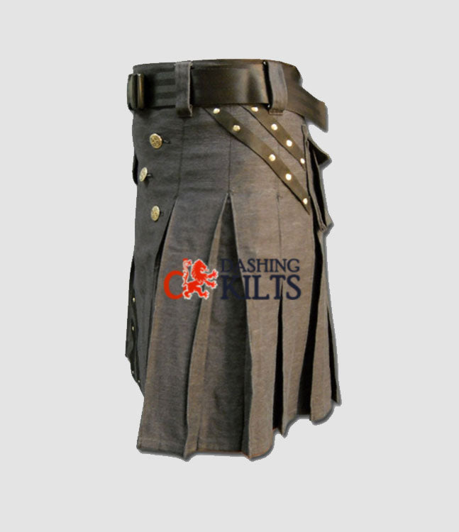 Gray Denim and Leather Kilt