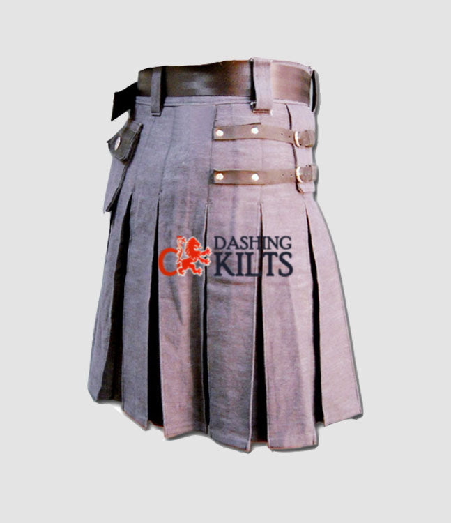 Gray Denim and Leather Kilt