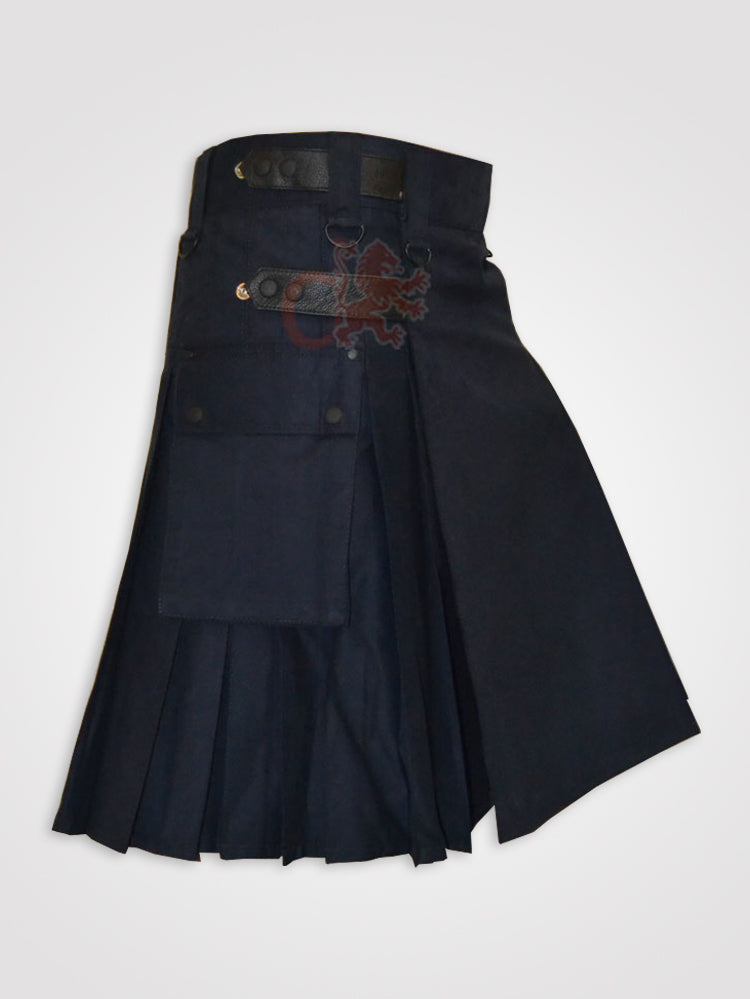 Navy Blue Leather Straps kilt