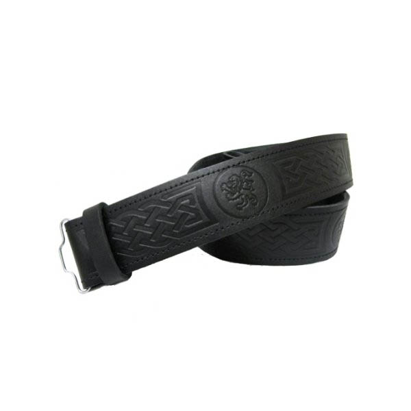 Black Leather Lion Rampant Embossed Leather Kilt Belt