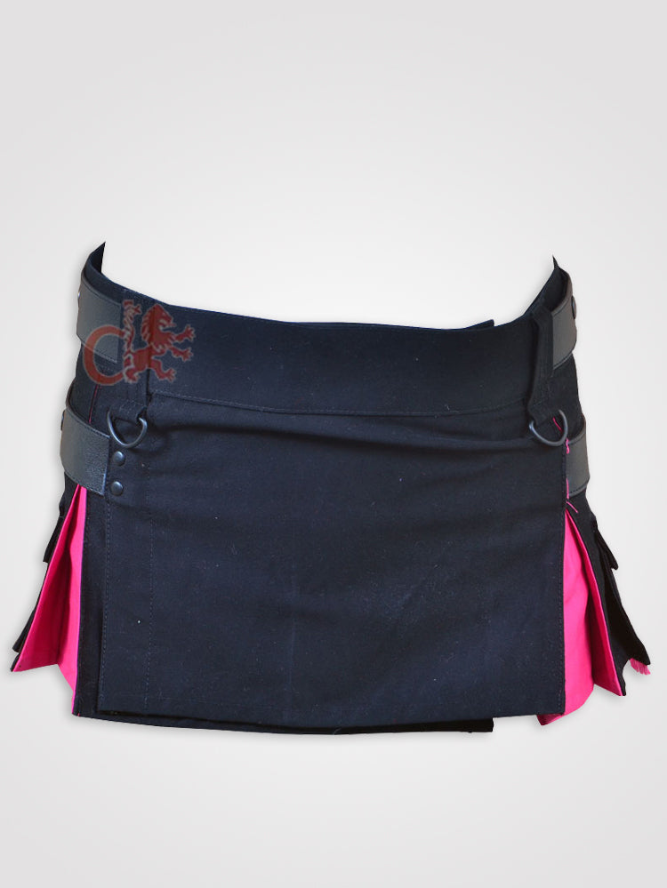 Deluxe Black and Pink Hybrid Kilt for Girls