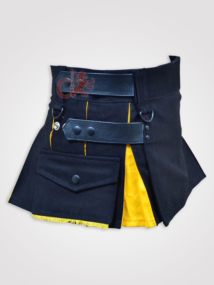 Deluxe Black and Yellow Hybrid Kilt for Girls