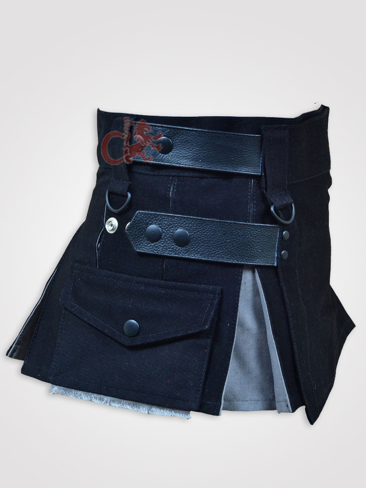 Deluxe Black and Gray Hybrid Kilt for Girls