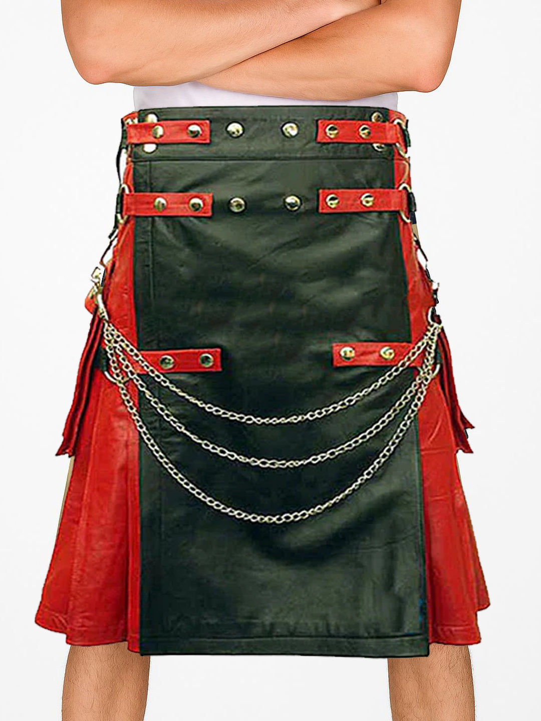 Black & Red Men Leather Fashion Kilt