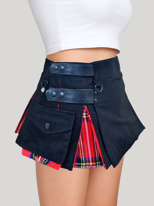 Deluxe Black and Royal Stewart Hybrid Kilt for Women