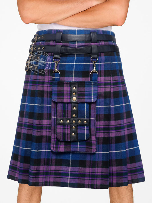 Adjustable 16oz Pride of Scotland Tartan Utility Kilt for Men With Front Detachable Pocket
