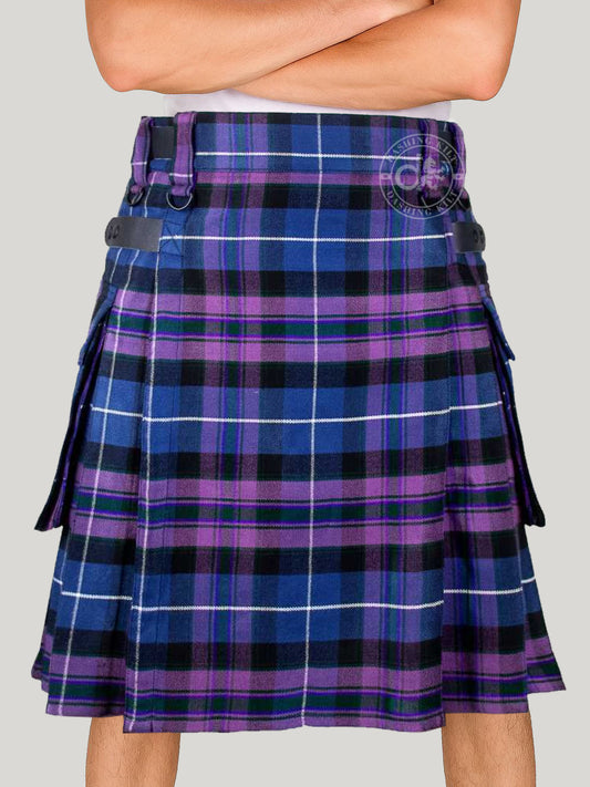 Scottish Light Weight Pride of Scotland Tartan Utility Kilt for Men With Leather Strap & Cargo Pockets