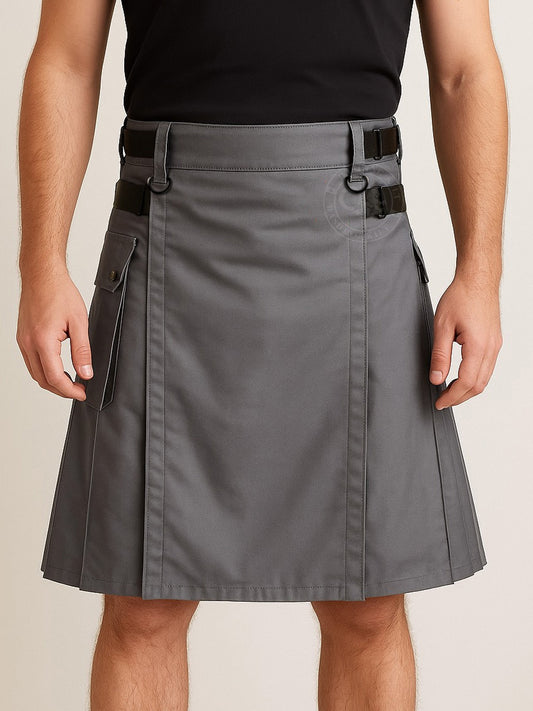 Gray kilt with Leather Straps