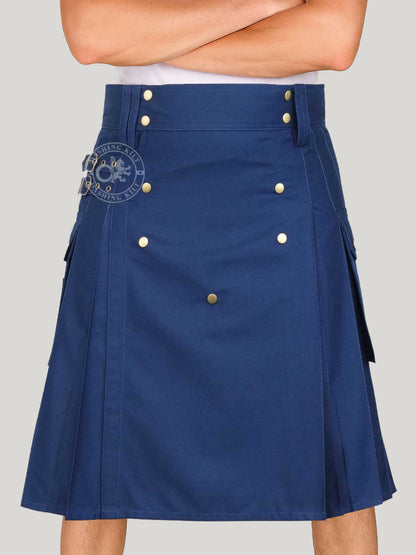 Navy Blue Cotton Utility kilt for men
