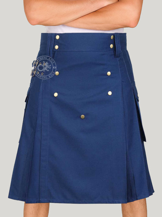 Navy Blue Cotton Utility kilt for men