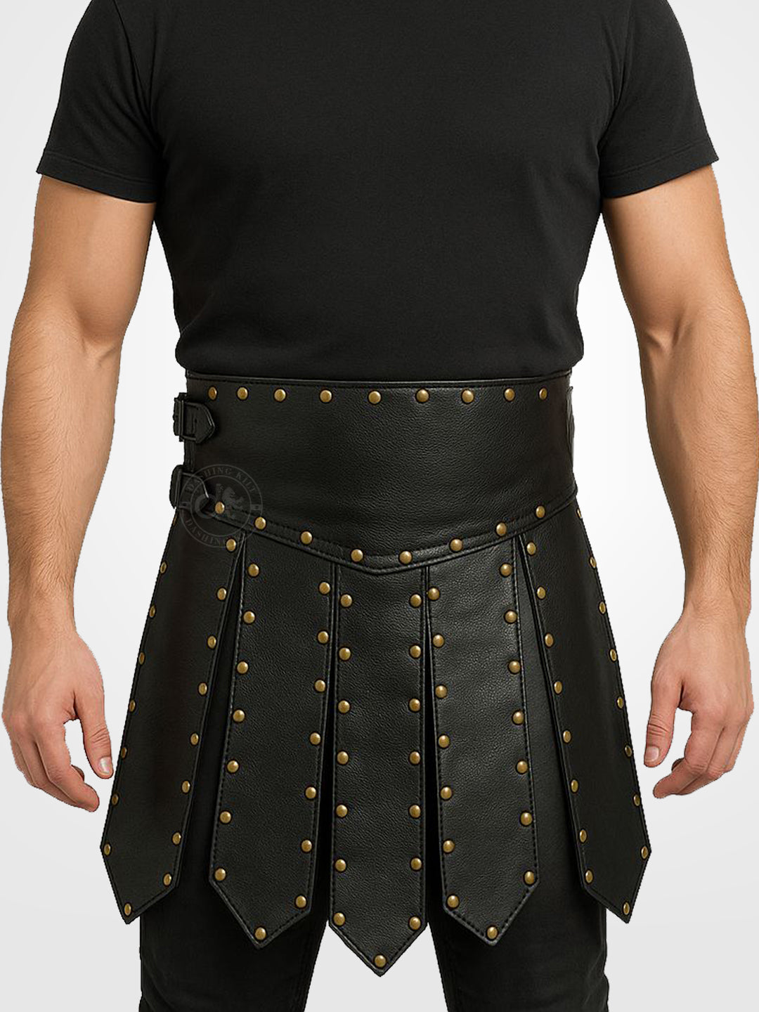 Men Black Leather Gladiator Kilt