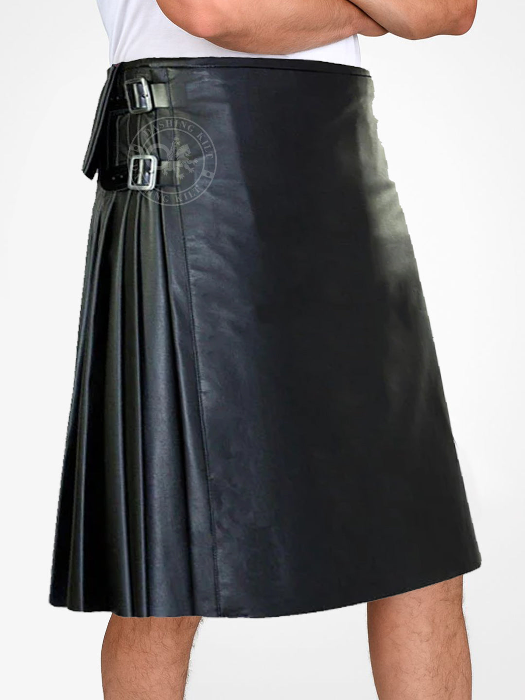 Men Black Leather Kilt