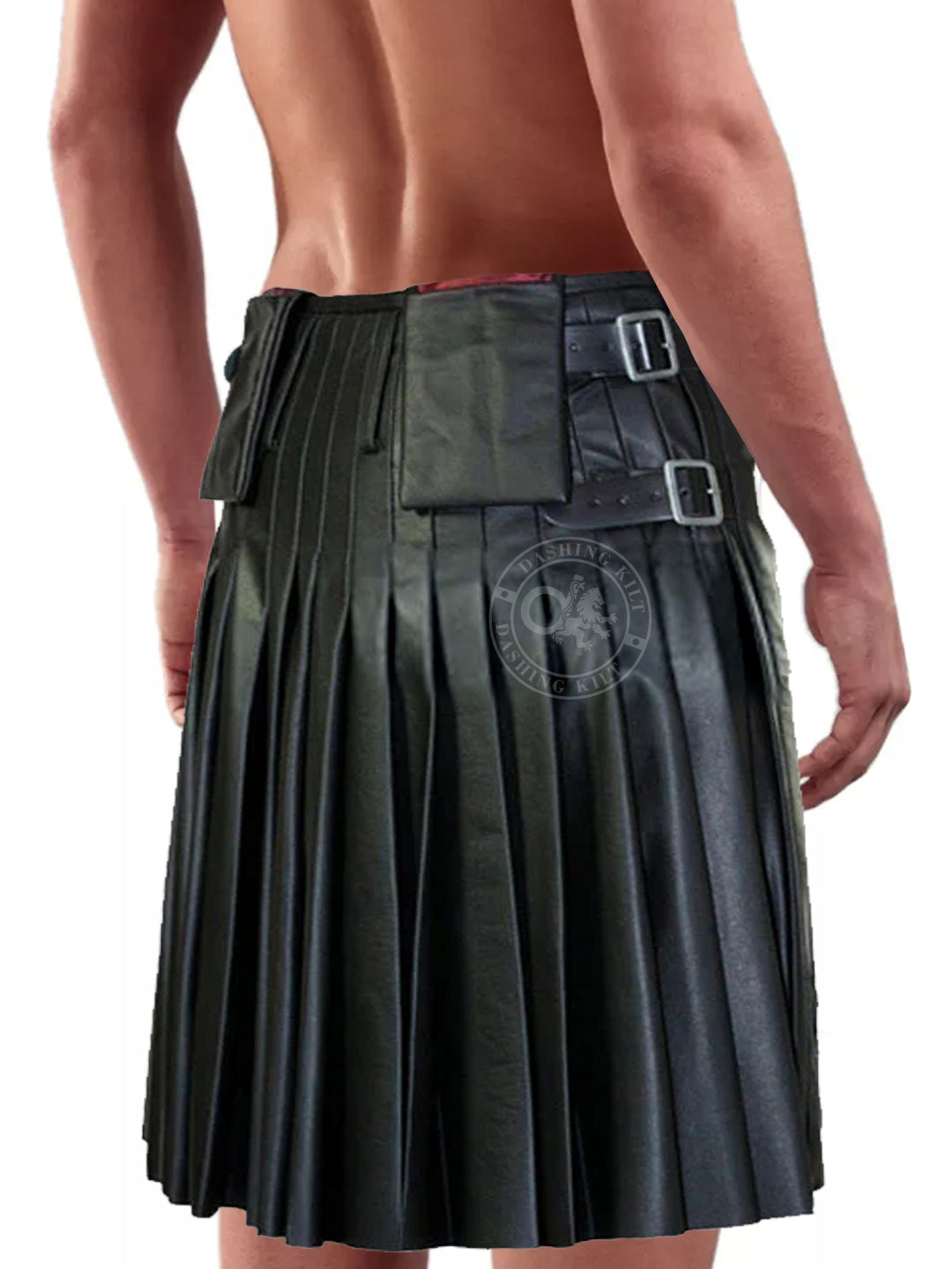 Men Black Leather Kilt