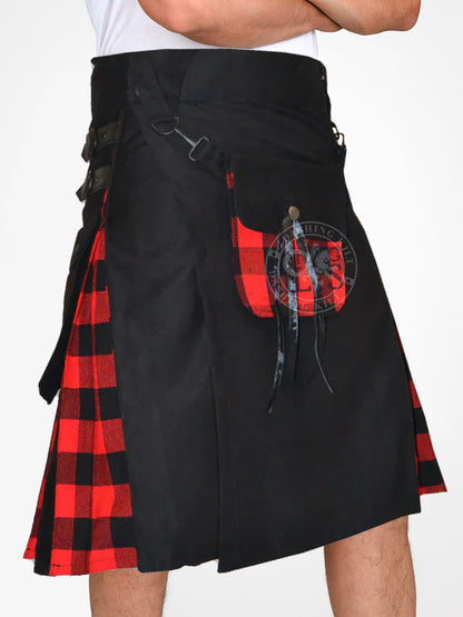 Men black and macgregor Tartan Celtic Pouch Hybrid kilt