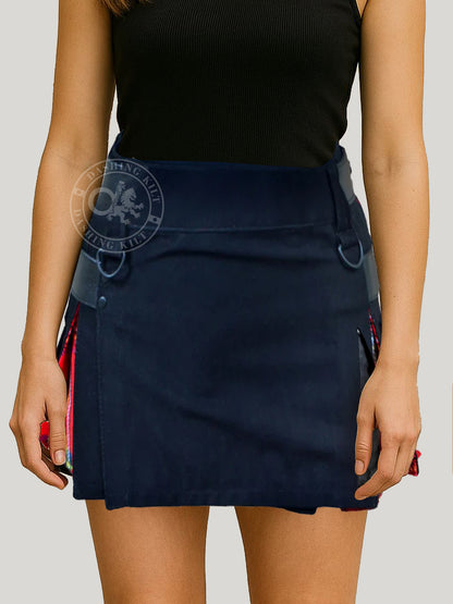 Deluxe Black and Royal Stewart Hybrid Kilt for Women