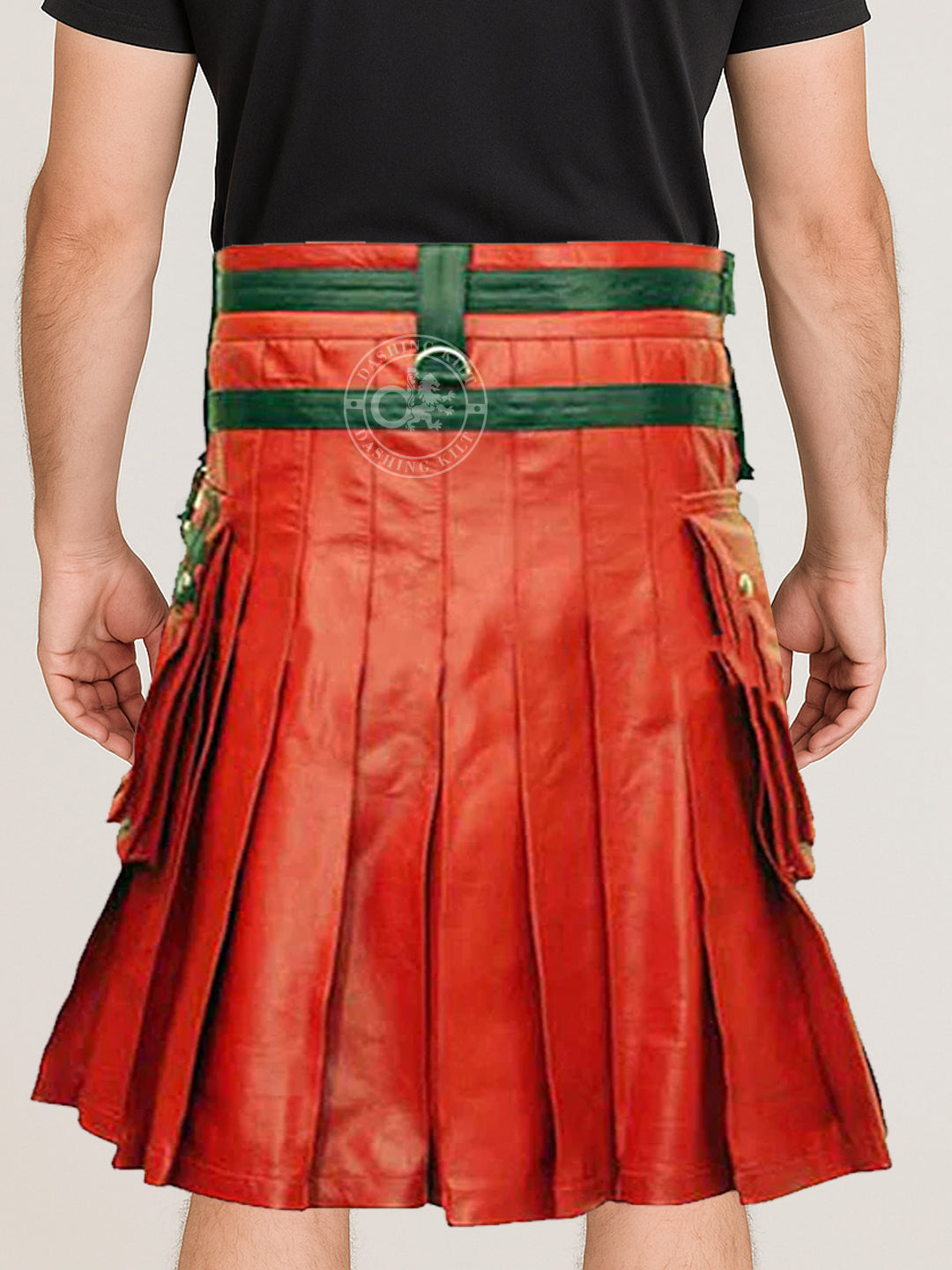 Black & Red Men Leather Fashion Kilt