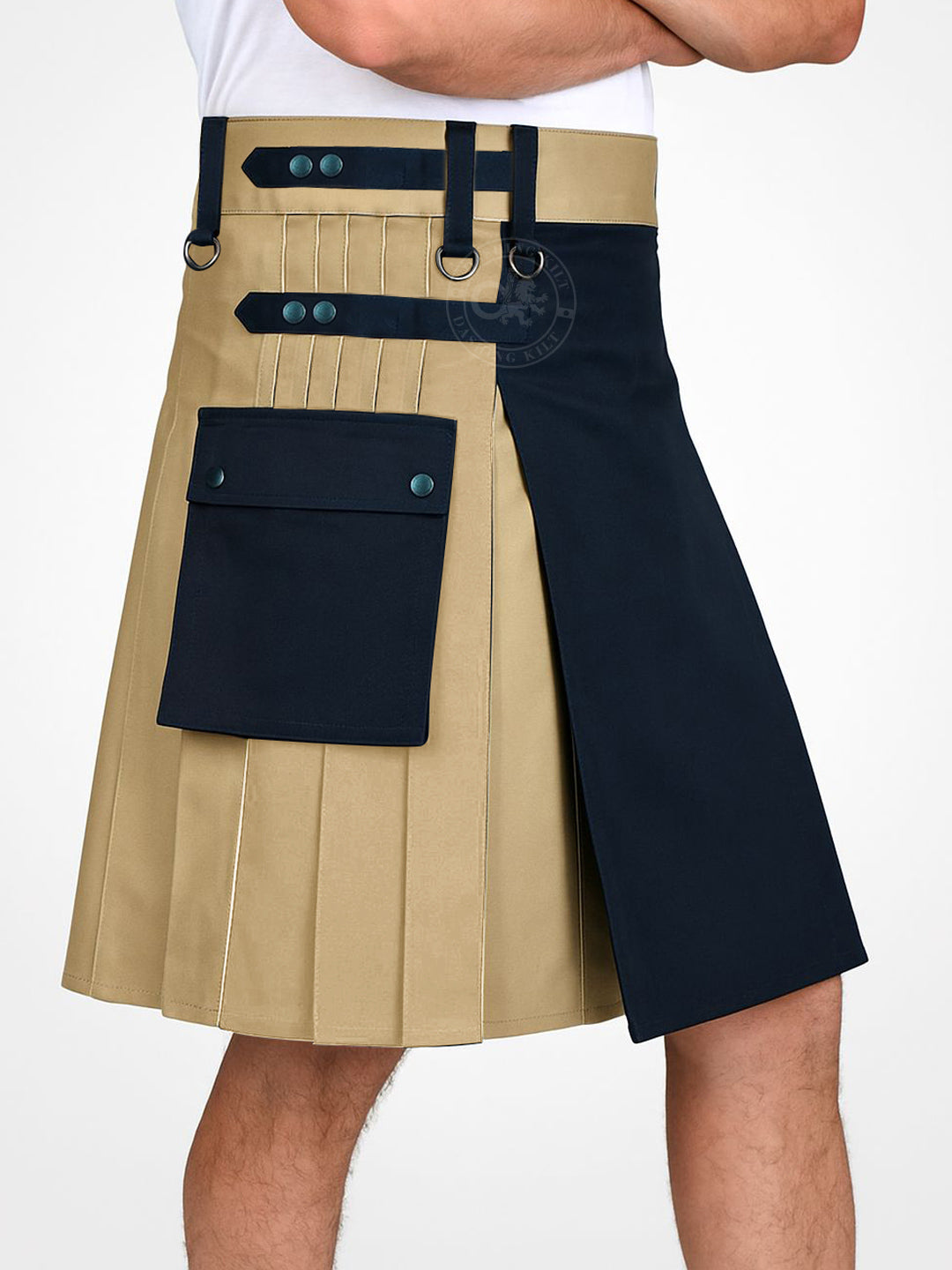 Black and khaki Double Tone kilt with Leather Straps