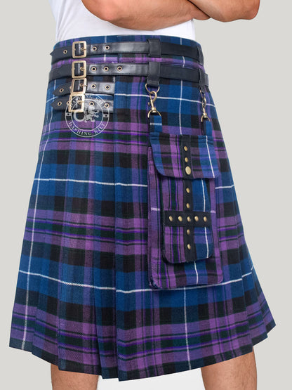 Adjustable 16oz Pride of Scotland Tartan Utility Kilt for Men With Front Detachable Pocket