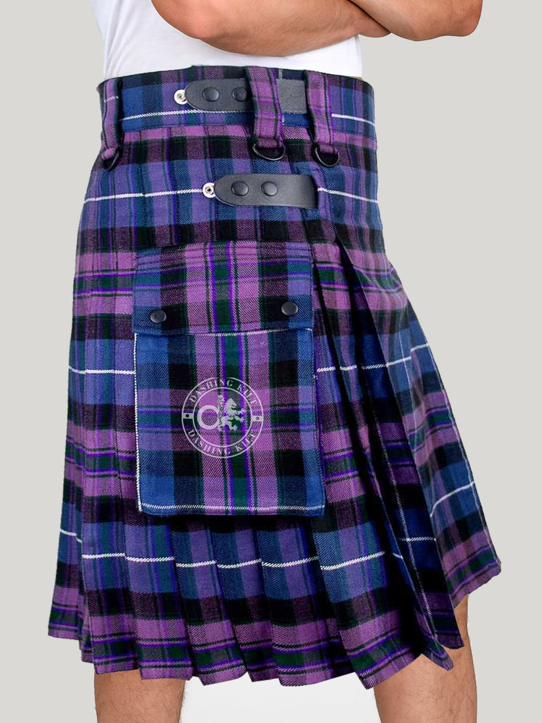 Scottish Light Weight Pride of Scotland Tartan Utility Kilt for Men With Leather Strap & Cargo Pockets