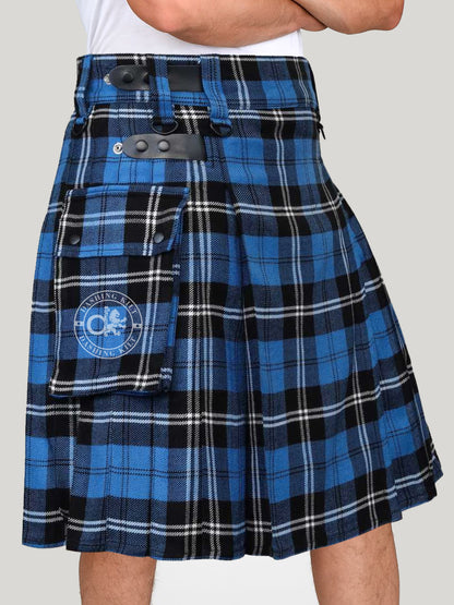 Scottish Light Weight Ramsay Blue Tartan Utility Kilt for Men With Leather Strap & Cargo Pocket