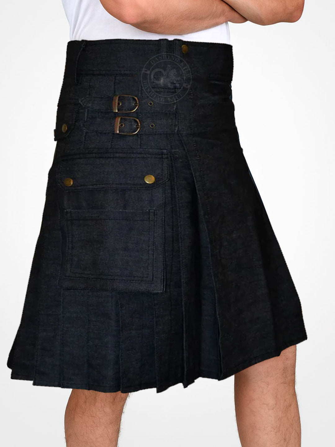 Gray Black Denim Utility kilt