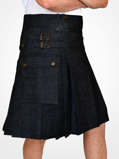 Gray Black Denim Utility kilt