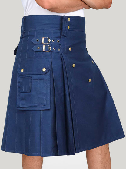 Navy Blue Cotton Utility kilt for men